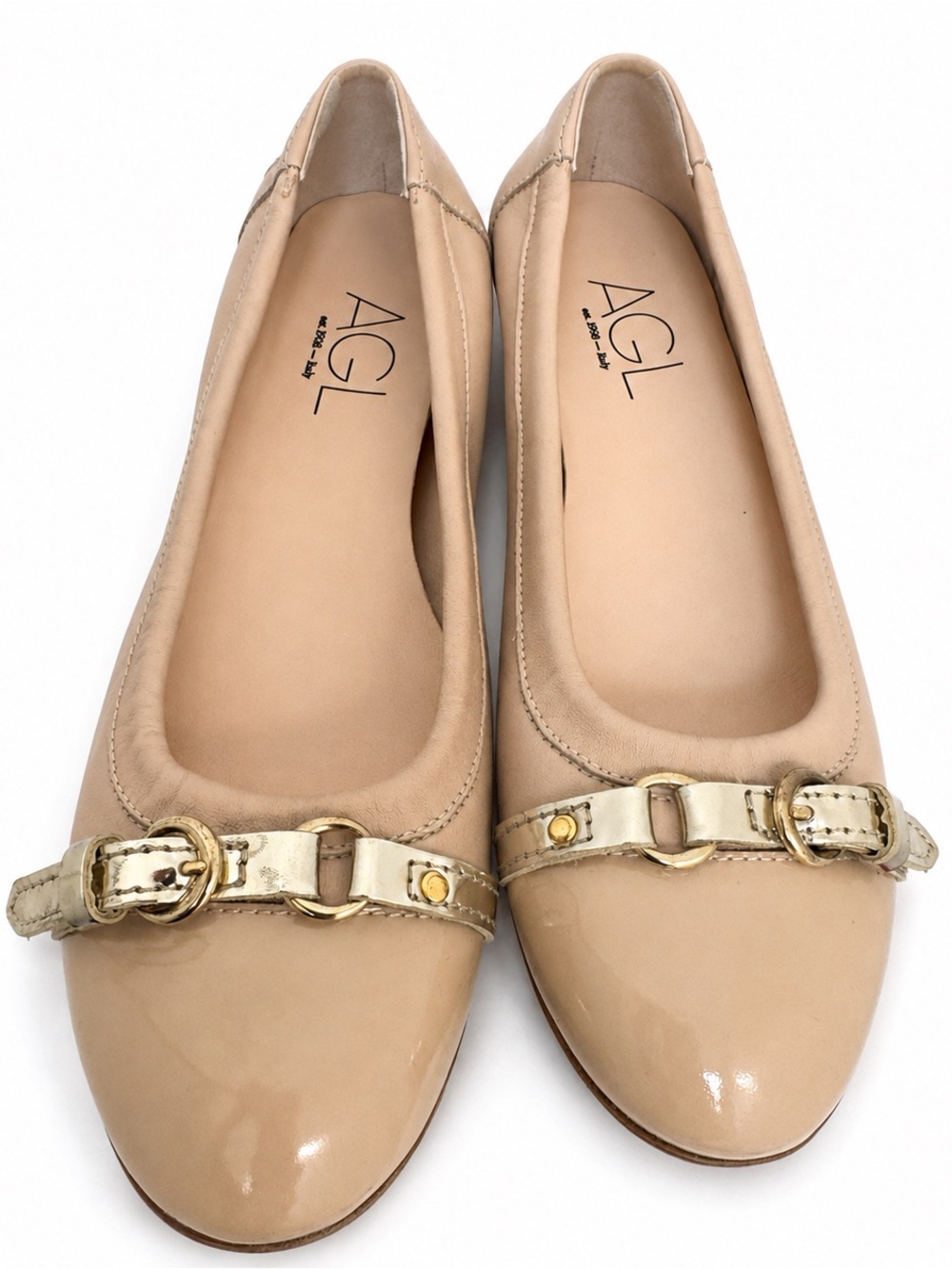 AGL Monika Ballet Flats EU 39.5 US 9.5 Nude Gold Leather Italy New in Box